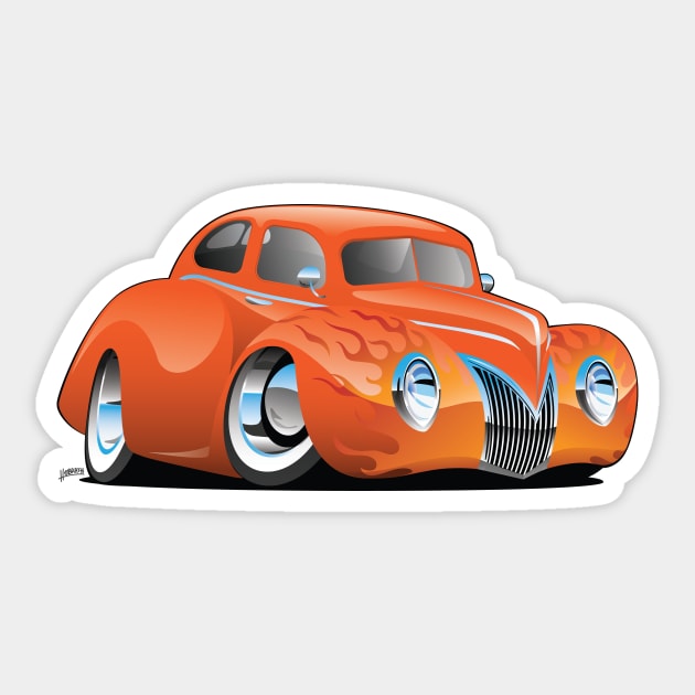 Custom '39 Orange Hot Rod Cartoon Sticker by hobrath